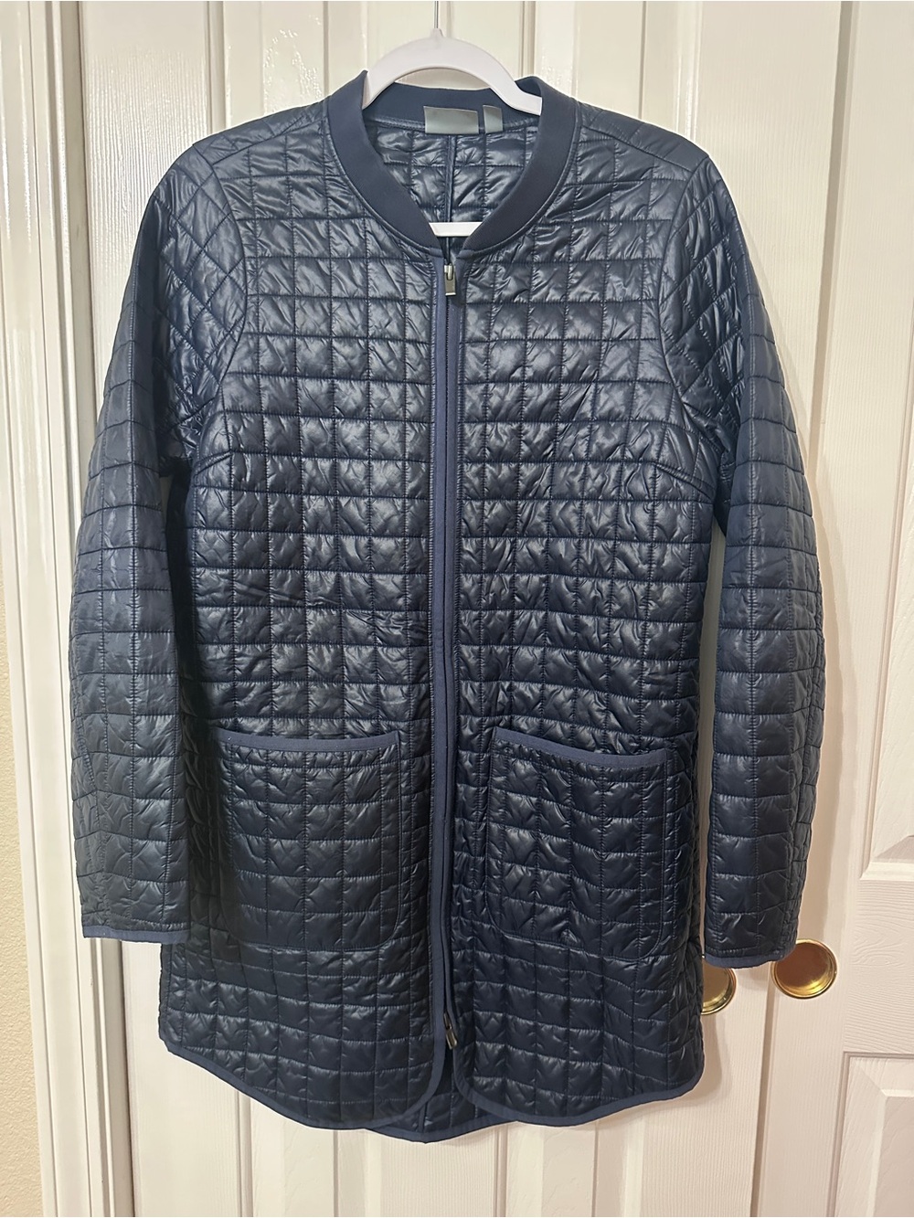 Athleta Navy Quilted Long Puffer Jacket